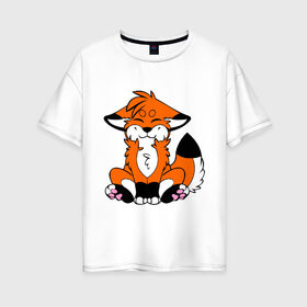 Женская футболка хлопок Oversize с принтом Лисичка в Петрозаводске, 100% хлопок | свободный крой, круглый ворот, спущенный рукав, длина до линии бедер
 | животное | лис | лисичка | рыжая
