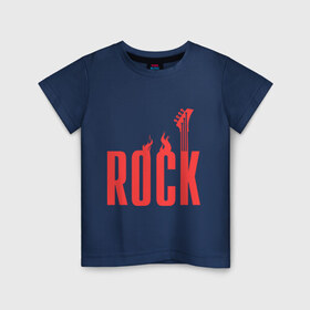 Детская футболка хлопок с принтом Rock (пылающая надпись) в Петрозаводске, 100% хлопок | круглый вырез горловины, полуприлегающий силуэт, длина до линии бедер | гитара