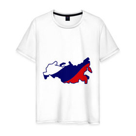 Мужская футболка хлопок с принтом Карта России в Петрозаводске, 100% хлопок | прямой крой, круглый вырез горловины, длина до линии бедер, слегка спущенное плечо. | карта | патриоты | россия | рф | флаг