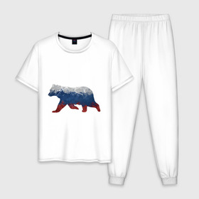 Мужская пижама хлопок с принтом Русский медведь в Петрозаводске, 100% хлопок | брюки и футболка прямого кроя, без карманов, на брюках мягкая резинка на поясе и по низу штанин
 | 