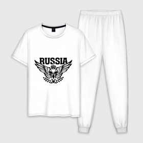 Мужская пижама хлопок с принтом russia в Петрозаводске, 100% хлопок | брюки и футболка прямого кроя, без карманов, на брюках мягкая резинка на поясе и по низу штанин
 | russia | корона | орел | россия | я русский