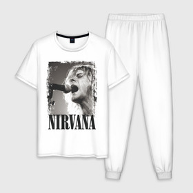 Мужская пижама хлопок с принтом Nirvana в Петрозаводске, 100% хлопок | брюки и футболка прямого кроя, без карманов, на брюках мягкая резинка на поясе и по низу штанин
 | cobain | kurt | кобейн | курт | нирвана
