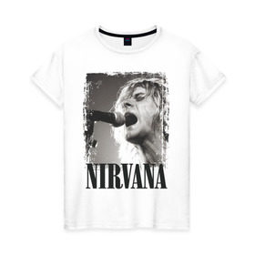 Женская футболка хлопок с принтом Nirvana в Петрозаводске, 100% хлопок | прямой крой, круглый вырез горловины, длина до линии бедер, слегка спущенное плечо | cobain | kurt | кобейн | курт | нирвана