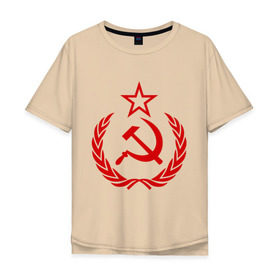 Мужская футболка хлопок Oversize с принтом СССР герб в Петрозаводске, 100% хлопок | свободный крой, круглый ворот, “спинка” длиннее передней части | звезда | молот | ретро | серп | ссср