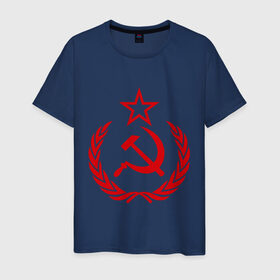 Мужская футболка хлопок с принтом СССР герб в Петрозаводске, 100% хлопок | прямой крой, круглый вырез горловины, длина до линии бедер, слегка спущенное плечо. | звезда | молот | ретро | серп | ссср