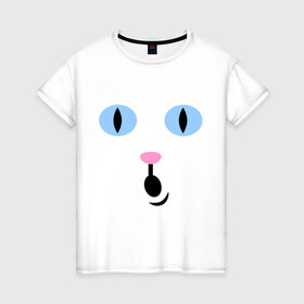 Женская футболка хлопок с принтом Кошечка (удивление) в Петрозаводске, 100% хлопок | прямой крой, круглый вырез горловины, длина до линии бедер, слегка спущенное плечо | глаза | киса | кот | кошечка | кошка | удивление
