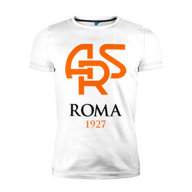 Мужская футболка премиум с принтом FC Roma Sign в Петрозаводске, 92% хлопок, 8% лайкра | приталенный силуэт, круглый вырез ворота, длина до линии бедра, короткий рукав | 1927 | ars | club | fc | football | roma | клуб | рим | фк | футбол
