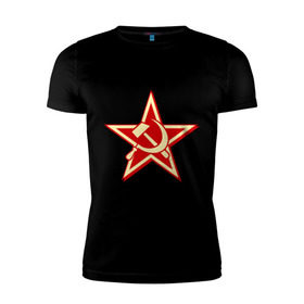 Мужская футболка премиум с принтом Слава советскому человеку в Петрозаводске, 92% хлопок, 8% лайкра | приталенный силуэт, круглый вырез ворота, длина до линии бедра, короткий рукав | звезда | красный | молот | патриот | ретро | серп | ссср