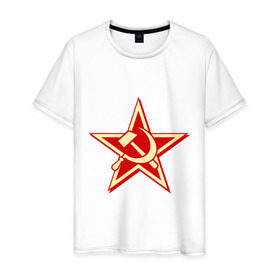 Мужская футболка хлопок с принтом Слава советскому человеку в Петрозаводске, 100% хлопок | прямой крой, круглый вырез горловины, длина до линии бедер, слегка спущенное плечо. | звезда | красный | молот | патриот | ретро | серп | ссср