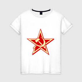Женская футболка хлопок с принтом Слава советскому человеку в Петрозаводске, 100% хлопок | прямой крой, круглый вырез горловины, длина до линии бедер, слегка спущенное плечо | звезда | красный | молот | патриот | ретро | серп | ссср