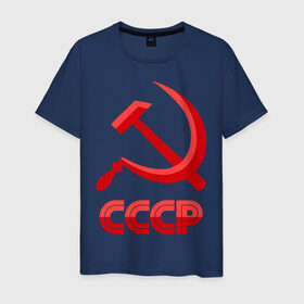 Мужская футболка хлопок с принтом СССР Логотип в Петрозаводске, 100% хлопок | прямой крой, круглый вырез горловины, длина до линии бедер, слегка спущенное плечо. | коммунизм | молот | партия | патриот | ретро | серп | ссср