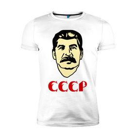 Мужская футболка премиум с принтом СССР в Петрозаводске, 92% хлопок, 8% лайкра | приталенный силуэт, круглый вырез ворота, длина до линии бедра, короткий рукав | генсек | иосиф | коба | коммунизм | ретро | советский | союз | ссср | сталин