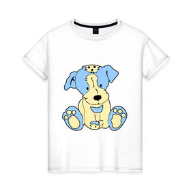 Женская футболка хлопок с принтом Милый пёсик в Петрозаводске, 100% хлопок | прямой крой, круглый вырез горловины, длина до линии бедер, слегка спущенное плечо | заплатка | игрушка | милый | мягкий | пес