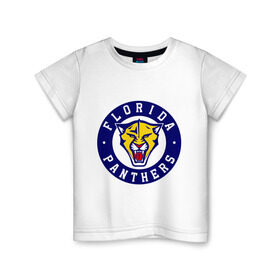 Детская футболка хлопок с принтом HC Florida Panthers в Петрозаводске, 100% хлопок | круглый вырез горловины, полуприлегающий силуэт, длина до линии бедер | Тематика изображения на принте: club | florida | hockey | panthers | клуб | хоккей