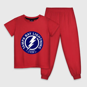 Детская пижама хлопок с принтом HC Tampa Bay Lightning в Петрозаводске, 100% хлопок |  брюки и футболка прямого кроя, без карманов, на брюках мягкая резинка на поясе и по низу штанин
 | Тематика изображения на принте: bay | club | hockey | lightning | tampa | клуб | хоккей