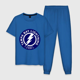 Мужская пижама хлопок с принтом HC Tampa Bay Lightning в Петрозаводске, 100% хлопок | брюки и футболка прямого кроя, без карманов, на брюках мягкая резинка на поясе и по низу штанин
 | bay | club | hockey | lightning | tampa | клуб | хоккей