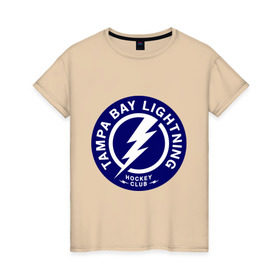 Женская футболка хлопок с принтом HC Tampa Bay Lightning в Петрозаводске, 100% хлопок | прямой крой, круглый вырез горловины, длина до линии бедер, слегка спущенное плечо | Тематика изображения на принте: bay | club | hockey | lightning | tampa | клуб | хоккей