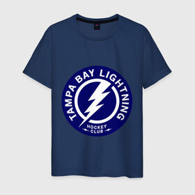 Мужская футболка хлопок с принтом HC Tampa Bay Lightning в Петрозаводске, 100% хлопок | прямой крой, круглый вырез горловины, длина до линии бедер, слегка спущенное плечо. | bay | club | hockey | lightning | tampa | клуб | хоккей