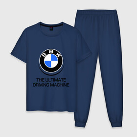 Мужская пижама хлопок с принтом BMW Driving Machine в Петрозаводске, 100% хлопок | брюки и футболка прямого кроя, без карманов, на брюках мягкая резинка на поясе и по низу штанин
 | Тематика изображения на принте: bmw | driving | machine | ultimate