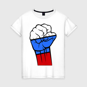 Женская футболка хлопок с принтом Русский дух в Петрозаводске, 100% хлопок | прямой крой, круглый вырез горловины, длина до линии бедер, слегка спущенное плечо | дух | кулак | патриот | россия | рука | русский | рф | триколор