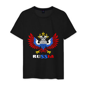 Мужская футболка хлопок с принтом Russia в Петрозаводске, 100% хлопок | прямой крой, круглый вырез горловины, длина до линии бедер, слегка спущенное плечо. | герб | орел | патриот | россия | русский | рф | триколор