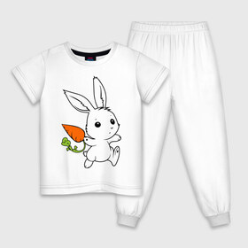 Детская пижама хлопок с принтом Зайка с морковкой в Петрозаводске, 100% хлопок |  брюки и футболка прямого кроя, без карманов, на брюках мягкая резинка на поясе и по низу штанин
 | Тематика изображения на принте: белый | зайка | заяц | кролик | милый | морковь