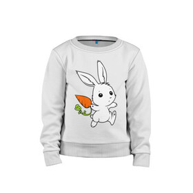 Детский свитшот хлопок с принтом Зайка с морковкой в Петрозаводске, 100% хлопок | круглый вырез горловины, эластичные манжеты, пояс и воротник | белый | зайка | заяц | кролик | милый | морковь