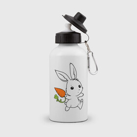 Бутылка спортивная с принтом Зайка с морковкой в Петрозаводске, металл | емкость — 500 мл, в комплекте две пластиковые крышки и карабин для крепления | белый | зайка | заяц | кролик | милый | морковь