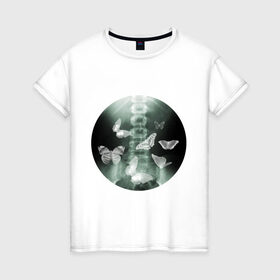 Женская футболка хлопок с принтом Рентген бабочки в Петрозаводске, 100% хлопок | прямой крой, круглый вырез горловины, длина до линии бедер, слегка спущенное плечо | в животе | снимок