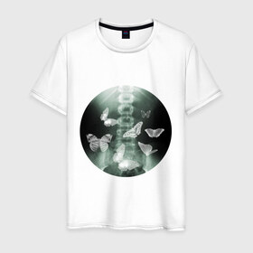 Мужская футболка хлопок с принтом Рентген бабочки в Петрозаводске, 100% хлопок | прямой крой, круглый вырез горловины, длина до линии бедер, слегка спущенное плечо. | в животе | снимок