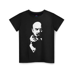 Детская футболка хлопок с принтом Ленин в Петрозаводске, 100% хлопок | круглый вырез горловины, полуприлегающий силуэт, длина до линии бедер | Тематика изображения на принте: большевик | дуля | ильич | коммунизм | ленин | ретро | ссср | фига | шиш