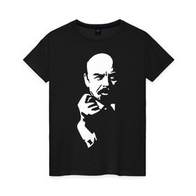Женская футболка хлопок с принтом Ленин в Петрозаводске, 100% хлопок | прямой крой, круглый вырез горловины, длина до линии бедер, слегка спущенное плечо | большевик | дуля | ильич | коммунизм | ленин | ретро | ссср | фига | шиш