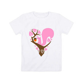 Детская футболка хлопок с принтом Белочка в Петрозаводске, 100% хлопок | круглый вырез горловины, полуприлегающий силуэт, длина до линии бедер | белка | ветка | дерево | дуб | желудь | милый | сердце