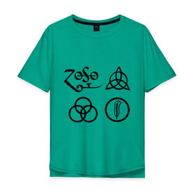 Мужская футболка хлопок Oversize с принтом Led Zeppelin simbols в Петрозаводске, 100% хлопок | свободный крой, круглый ворот, “спинка” длиннее передней части | Тематика изображения на принте: led zeppelin