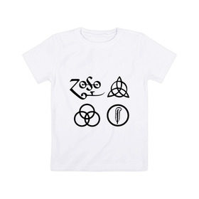 Детская футболка хлопок с принтом Led Zeppelin simbols в Петрозаводске, 100% хлопок | круглый вырез горловины, полуприлегающий силуэт, длина до линии бедер | Тематика изображения на принте: led zeppelin