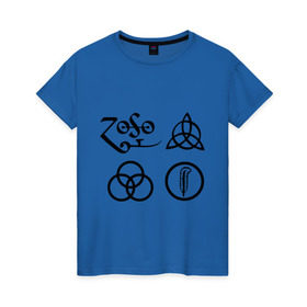 Женская футболка хлопок с принтом Led Zeppelin simbols в Петрозаводске, 100% хлопок | прямой крой, круглый вырез горловины, длина до линии бедер, слегка спущенное плечо | Тематика изображения на принте: led zeppelin