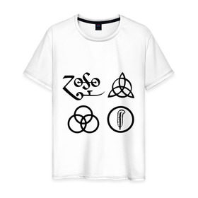 Мужская футболка хлопок с принтом Led Zeppelin simbols в Петрозаводске, 100% хлопок | прямой крой, круглый вырез горловины, длина до линии бедер, слегка спущенное плечо. | led zeppelin