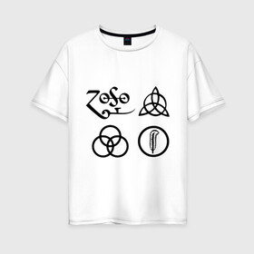 Женская футболка хлопок Oversize с принтом Led Zeppelin simbols в Петрозаводске, 100% хлопок | свободный крой, круглый ворот, спущенный рукав, длина до линии бедер
 | led zeppelin