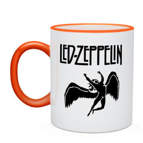 Кружка двухцветная с принтом Led Zeppelin в Петрозаводске, керамика | объем — 330 мл, диаметр — 80 мм. Цветная ручка и кайма сверху, в некоторых цветах — вся внутренняя часть | led zeppelin