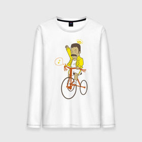 Мужской лонгслив хлопок с принтом Фредди на велосипеде в Петрозаводске, 100% хлопок |  | queen | велосипед | меломанам | музыка | прикол | рок | фрэдди меркьюри