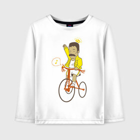 Детский лонгслив хлопок с принтом Фредди на велосипеде в Петрозаводске, 100% хлопок | круглый вырез горловины, полуприлегающий силуэт, длина до линии бедер | Тематика изображения на принте: queen | велосипед | меломанам | музыка | прикол | рок | фрэдди меркьюри