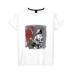 Женская футболка хлопок с принтом Фредди в Петрозаводске, 100% хлопок | прямой крой, круглый вырез горловины, длина до линии бедер, слегка спущенное плечо | queen | меломанам | музыка | рок | фрэдди меркьюри
