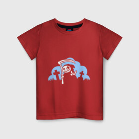 Детская футболка хлопок с принтом Веселая смерть в Петрозаводске, 100% хлопок | круглый вырез горловины, полуприлегающий силуэт, длина до линии бедер | Тематика изображения на принте: коса | тыква | хэллоуин