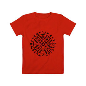 Детская футболка хлопок с принтом Рунический круг в Петрозаводске, 100% хлопок | круглый вырез горловины, полуприлегающий силуэт, длина до линии бедер | Тематика изображения на принте: рунический круг | руны | символ