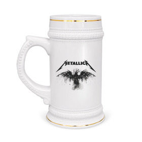 Кружка пивная с принтом Metallica в Петрозаводске,  керамика (Материал выдерживает высокую температуру, стоит избегать резкого перепада температур) |  объем 630 мл | metallica | музыка | рок