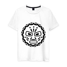 Мужская футболка хлопок с принтом Маска индейских племен в Петрозаводске, 100% хлопок | прямой крой, круглый вырез горловины, длина до линии бедер, слегка спущенное плечо. | ацтеки | индейцы | культ | майа | маска | племя
