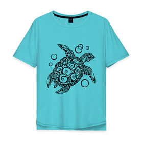 Мужская футболка хлопок Oversize с принтом Черепашка в Петрозаводске, 100% хлопок | свободный крой, круглый ворот, “спинка” длиннее передней части | Тематика изображения на принте: морская | панцирь | черепаха