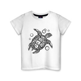 Детская футболка хлопок с принтом Черепашка в Петрозаводске, 100% хлопок | круглый вырез горловины, полуприлегающий силуэт, длина до линии бедер | Тематика изображения на принте: морская | панцирь | черепаха