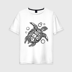 Женская футболка хлопок Oversize с принтом Черепашка в Петрозаводске, 100% хлопок | свободный крой, круглый ворот, спущенный рукав, длина до линии бедер
 | морская | панцирь | черепаха