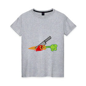 Женская футболка хлопок с принтом Морковь в Петрозаводске, 100% хлопок | прямой крой, круглый вырез горловины, длина до линии бедер, слегка спущенное плечо | веган | кровь | морковь | нож